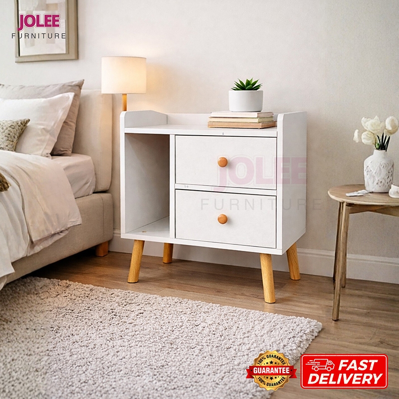 Meja Nakas Kayu 2 Laci Bedside Table Meja Sudut Kamar Tidur Lemari Penyimpanan