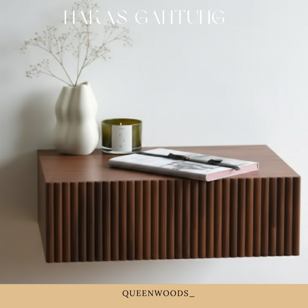 Cabinet Floating Nakas Gantung Dinding Bedsite Table  Salur Kayu Jati Solid Japandi Termurah