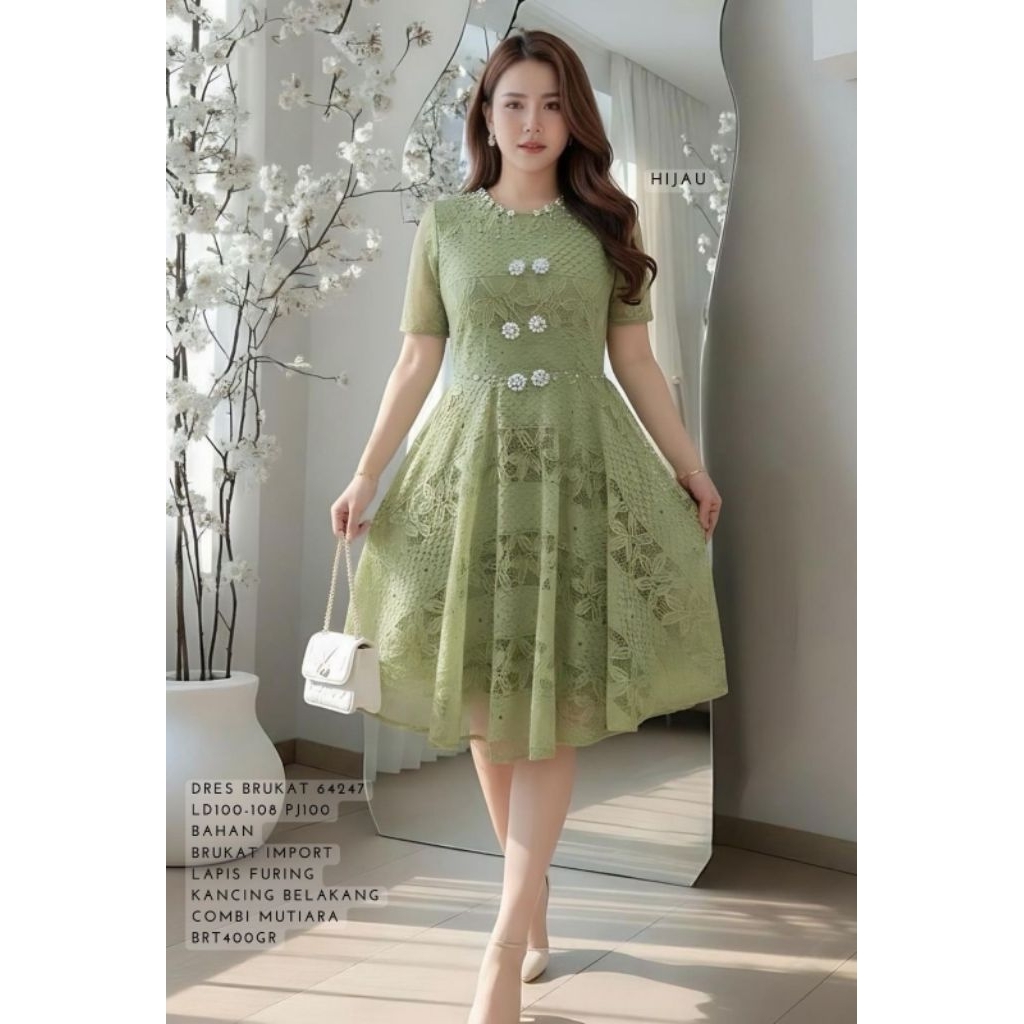 dress brukat natal / dress tile pesta / Bridesmaid brokat imlek
