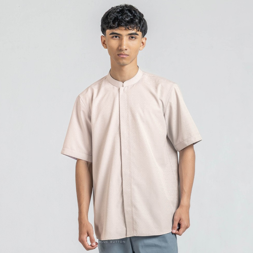 BLUEBUTTON Kemeja Koko Pendek Pria Koko Kerah Shanghai Koko Pria