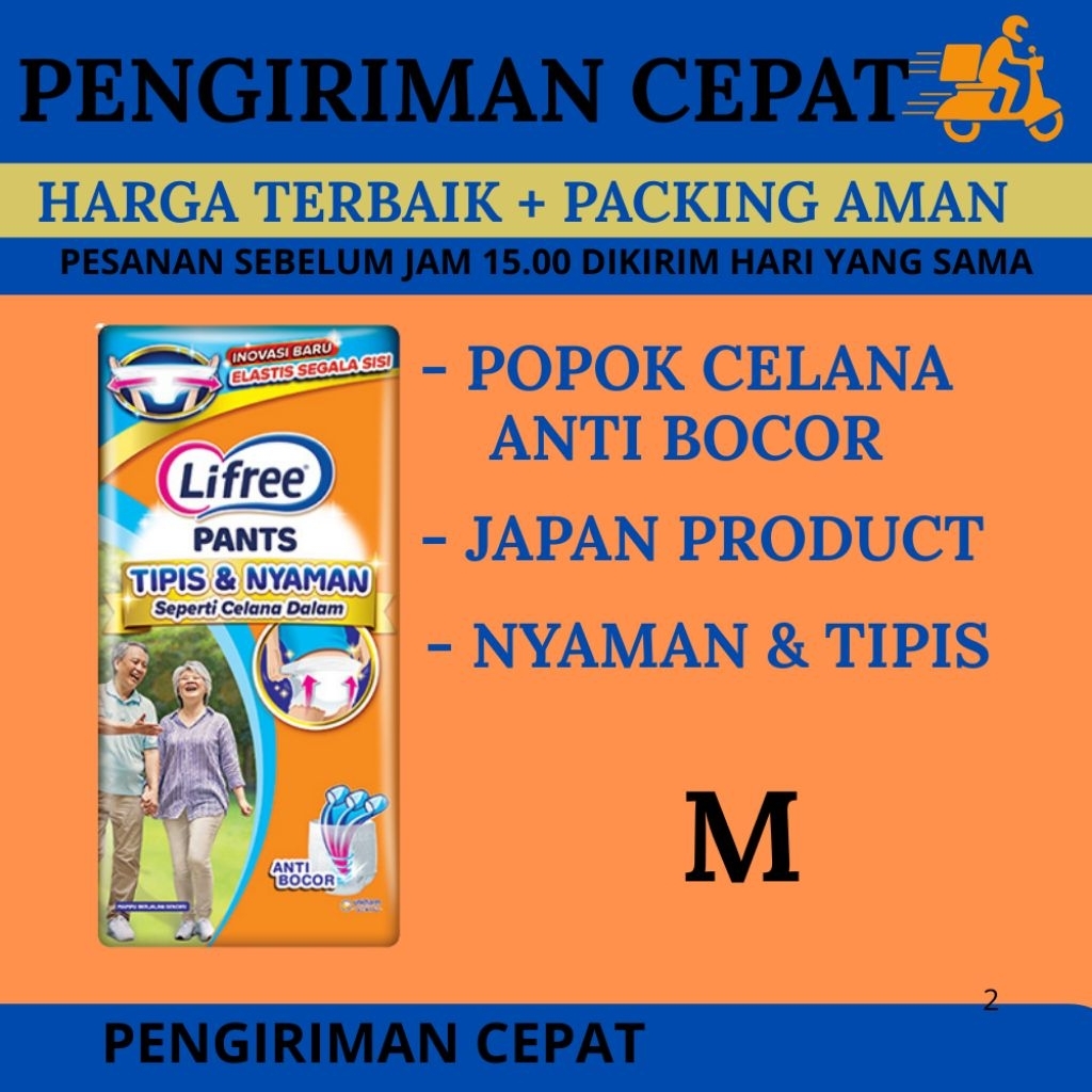 Popok Celana Dewasa Ukuran M - Lifree Popok Dewasa Ukuran M Sachet Renceng
