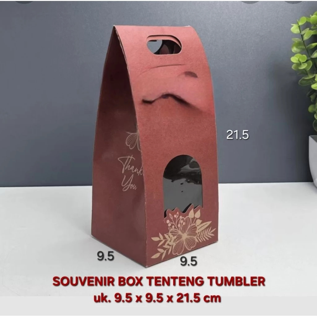 10pcs Kotak Souvenir Box Tenteng Rustic Maroon Tumbler Cup / Mug 9.5x9.5x21.5cm