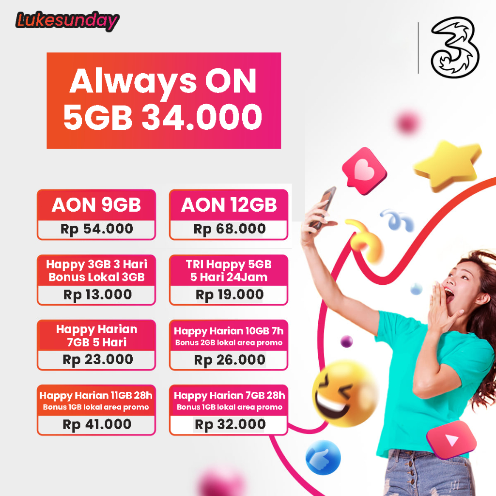 Paket Data Tri AON, Tri Happy, Tri Harian, Always ON Desember 2026