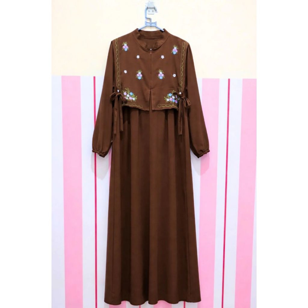 NESYA DRESS GAMIS LEBARAN CRINKLE AIRFLOW BORDIR VEST