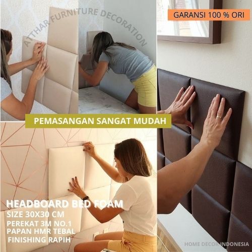 Athar Furniture Grand Headboard Panel Stiker Dinding 3D Persegi / Square 30 cm x Oscar Kulit S