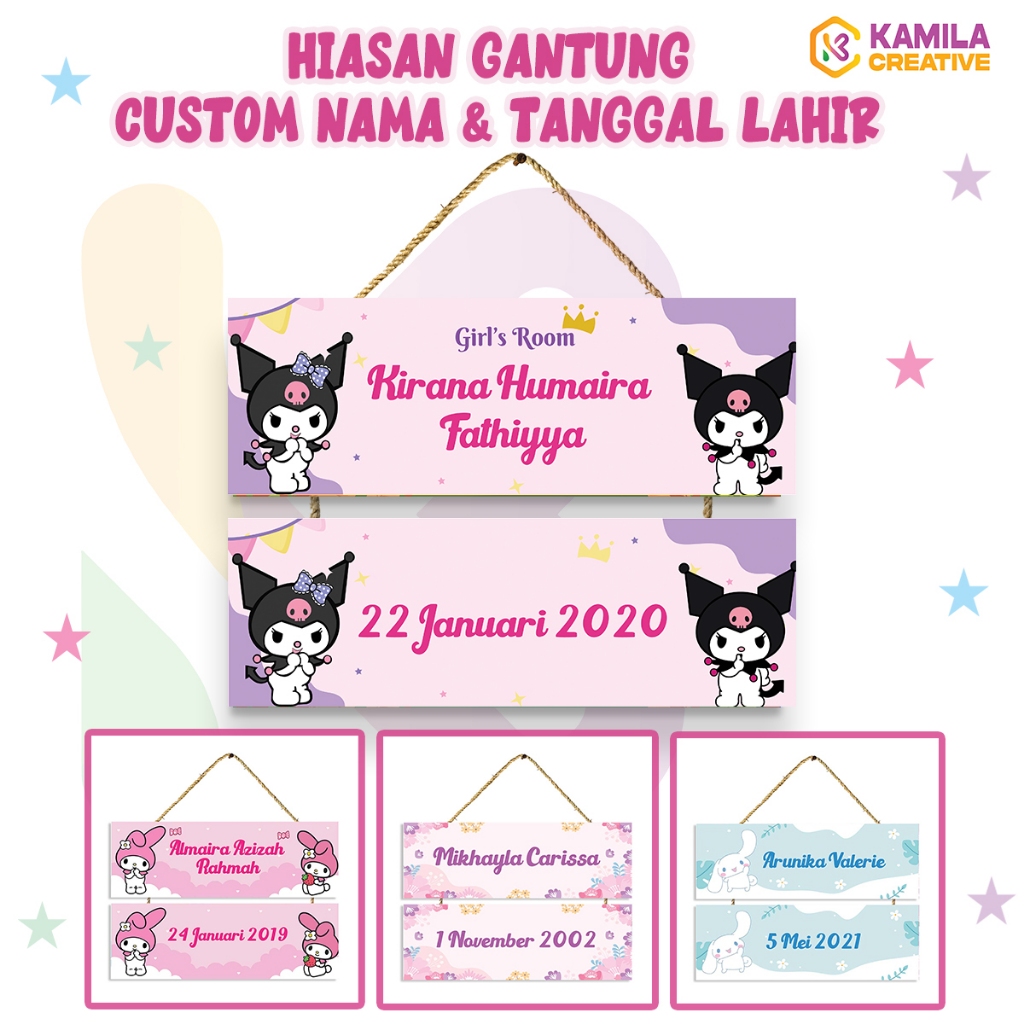 Kamila Creative - Hiasan Dinding Gantung Custom Nama dan Tanggal Lahir Dekorasi Anak