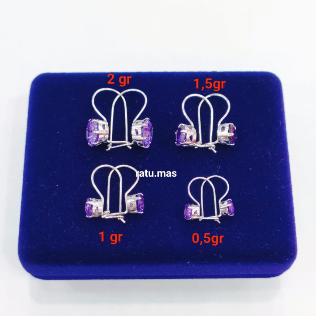 Anting Kait Desi Mata Ungu Perak Asli 925 Lapis Emas