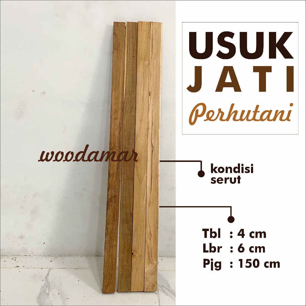 Usuk Ukuran 4x6x150 cm Kayu Jati Perhutani Allgrade - woodamar -