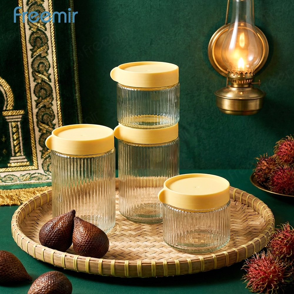freemir Toples Kaca Estetik Tutup Kuning - Wadah Penyajian Tamu Saat Lebaran & Ramadhan
