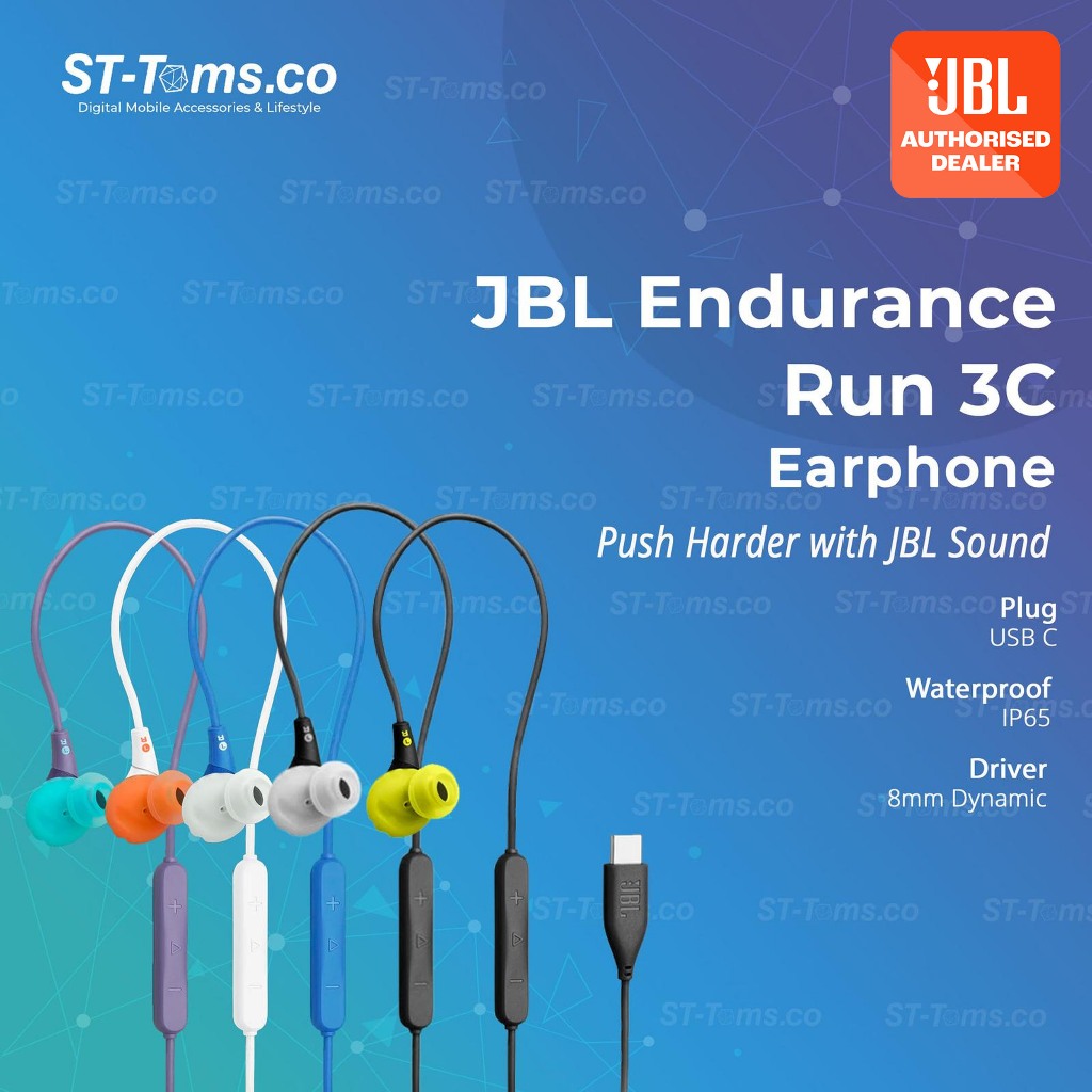 JBL Endurance Run 3 USB-C 3C Earphone Wired Type C With Fliphook IP65