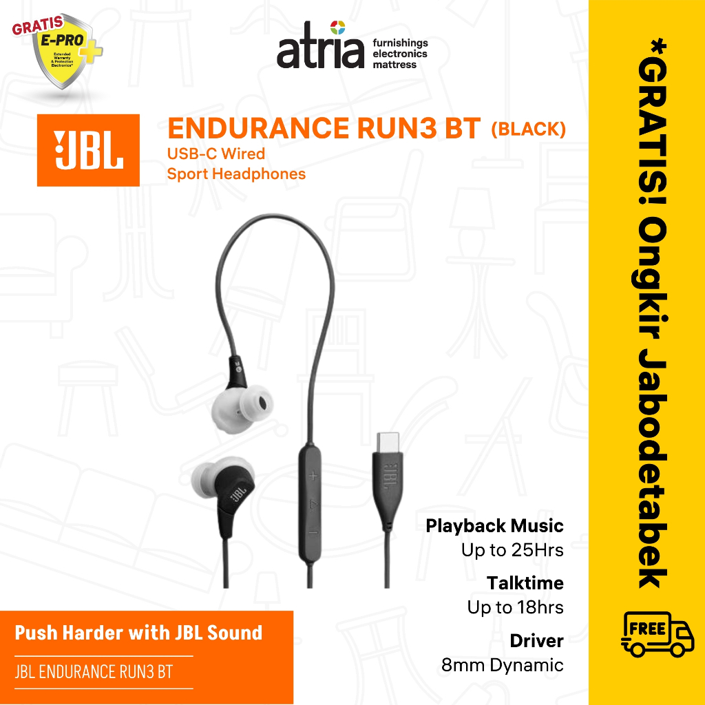 JBL Endurance Run 3 USB-C Wired Sport Headphones