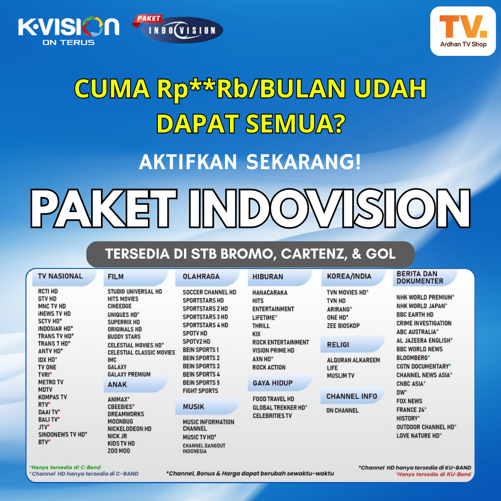 KVision Dan Deco GOL Paket INDOVISION 30 Hari - Paket lengkap semua channel