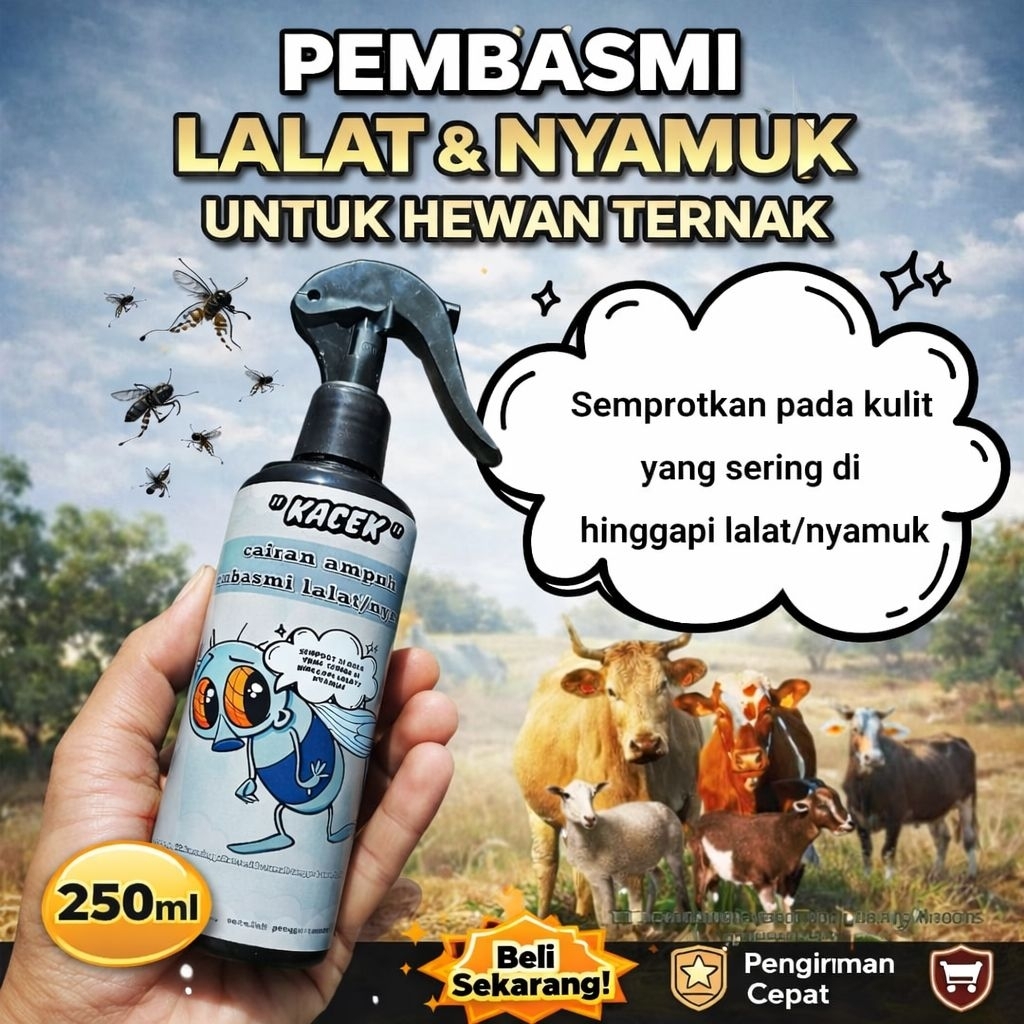Pembasmi Lalat Ternak Ampuh 250ml | Semprot Anti Lalat & Nyamuk Sapi Kambing Domba | Obat Lalat Hewa