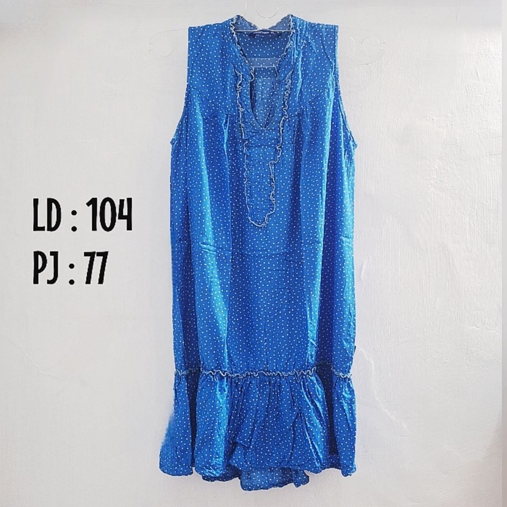 Baju Atasan COOLTEEN Biru Polkadot - Kain Katun Size XL (PL)