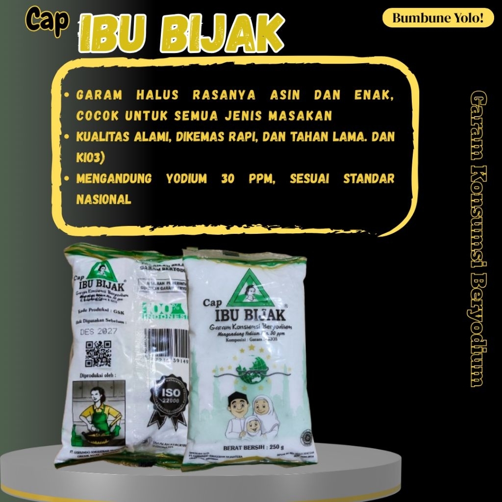Garam Dapur Cap Ibu Bijak 250g – Garam Beryodium Alami, Sehat & Praktis untuk Masakan Sehari-hari