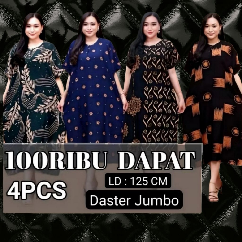 100ribuan dpt 4pcs Daster Jumbo LD 120cm Busui Kancing Batik Pekalongan Gamis Dress Rayon