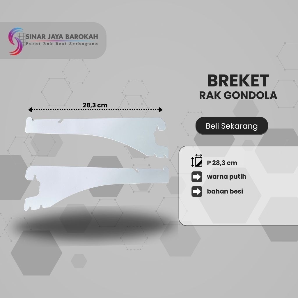 Bracket Rak Gondola 28 cm Besi – Penyangga Rak Toko Minimarket