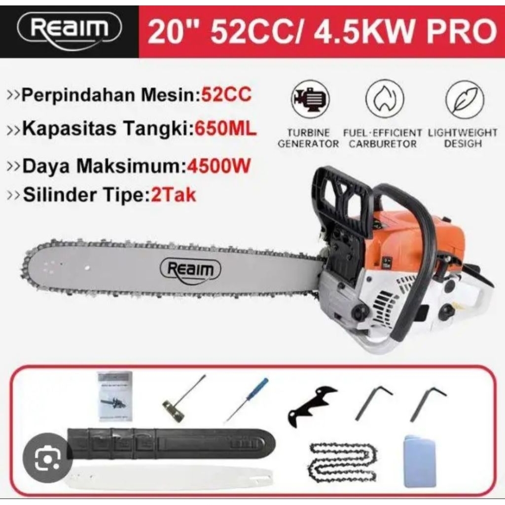 reaim chainsaw bar 20 inch lengkap kunci. rantai