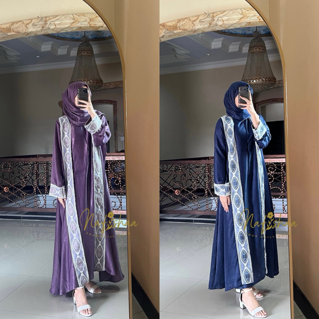 NANJUNG ABADI - Gamis Dress Abaya Santorini Silk Premium Busui Friendly Set Pashmina