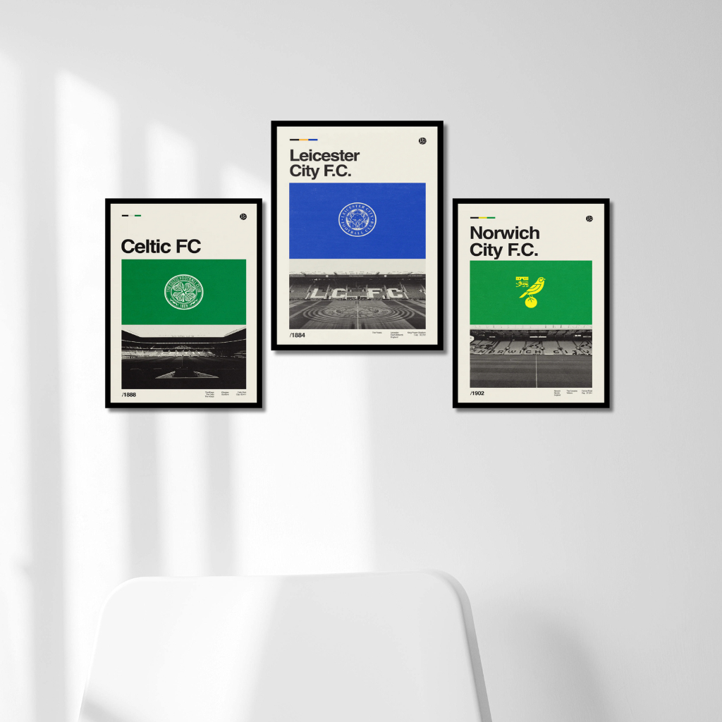Poster Bola Estetik - Celtic, Leicester, Norwich - Dekorasi Dinding Minimalis Modern - Pajangan Kama
