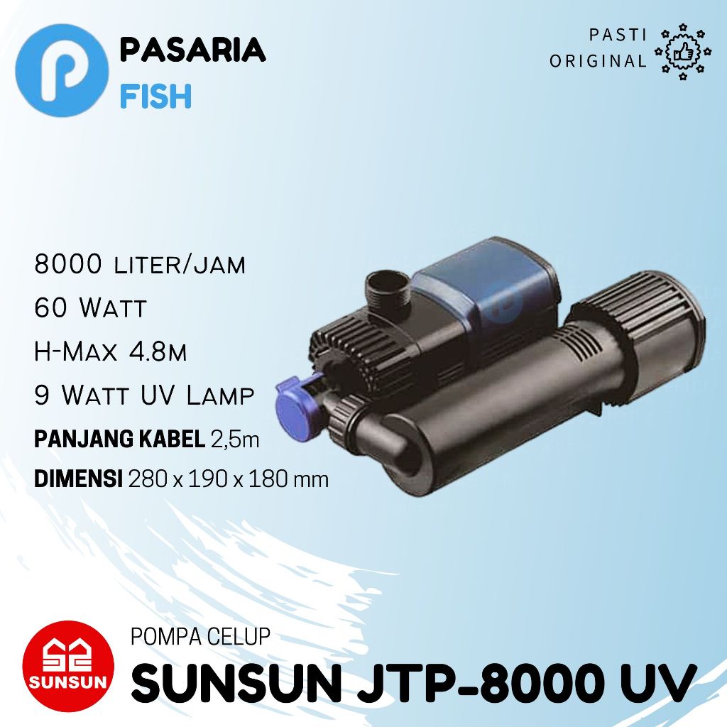 SUNSUN JTP 8000 UV Pompa Celup Kolam/Aquarium + Lampu Ultraviolet