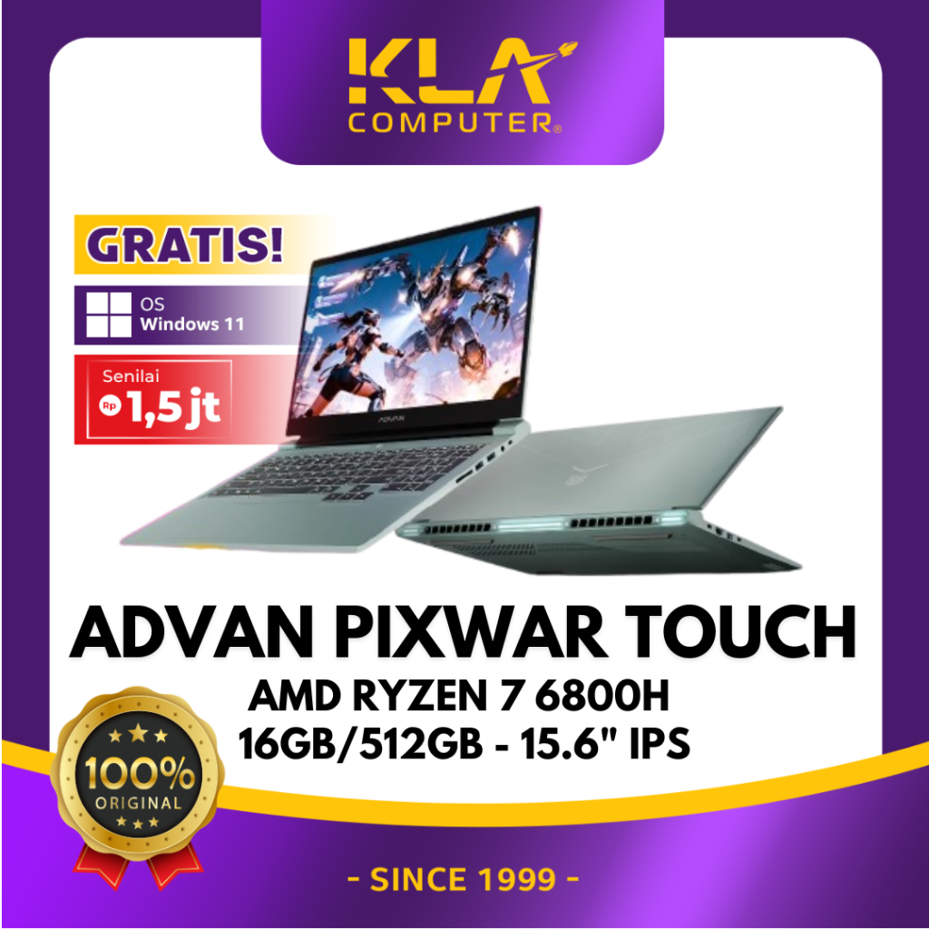 ADVAN Gaming Pixwar Touchscreen AMD Ryzen 7 6800H 16GB 512GB 15.6 Inch FHD Laptop Touchscreen Origin