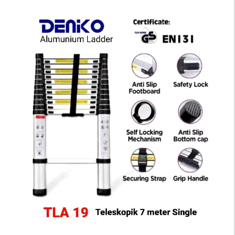 DENKO Tangga Teleskopik 7 Meter Single Telescopic Ladder Tangga 7M