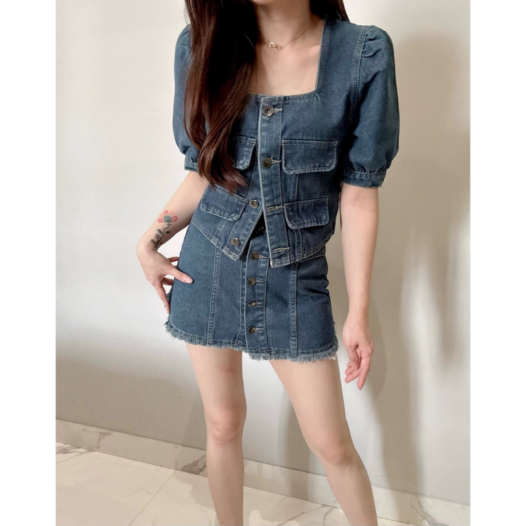 Ndudshop - Denim skirt set (Kode: 5358) – Setelan Wanita – Setelan Denim Wanita –Setelan Skirt Wanit