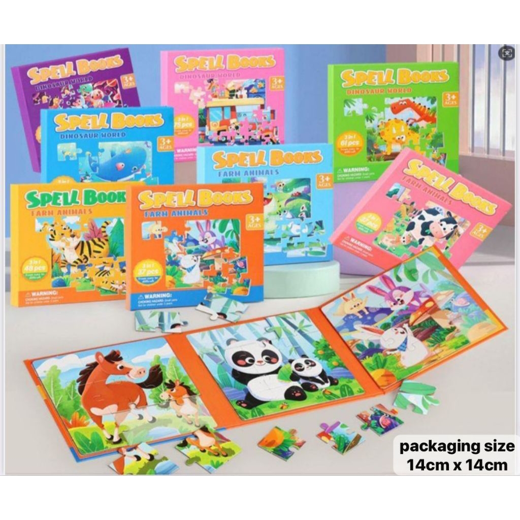 Mainan Edukasi Puzzle Magnet 3 in 1 Puzzle Spell Book 8 Varian Farm Animal Dinosaur World