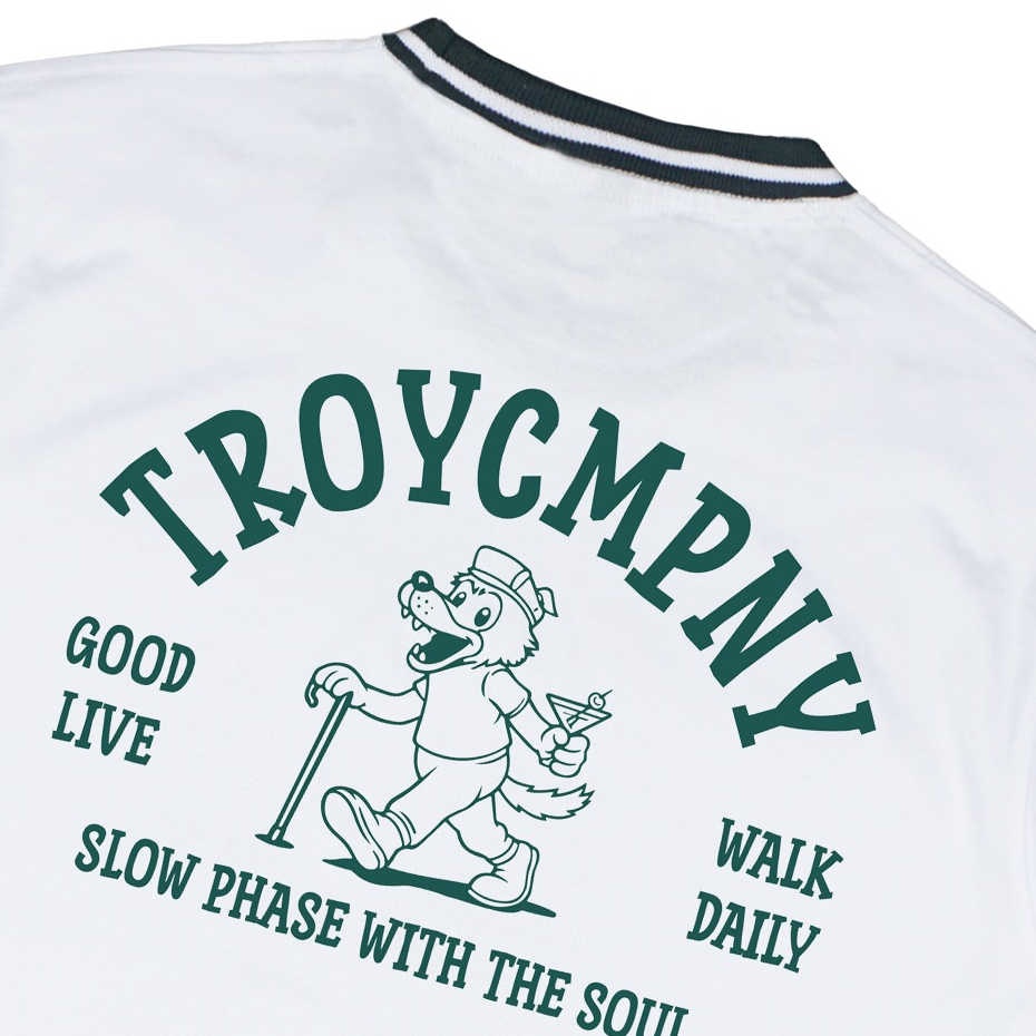 Troy Company Neck Strip Tshirt White Walk Daily - Kaos Lengan Pendek Kaos Putih KST 3545-2G1W