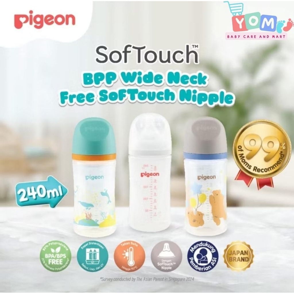 PIGEON BOTOL BPP WIDE NECK 240ML W/SOFTOUCH NIPPLE | BOTOL SUSU BAYI | BOTOL SUSU NEWBORN