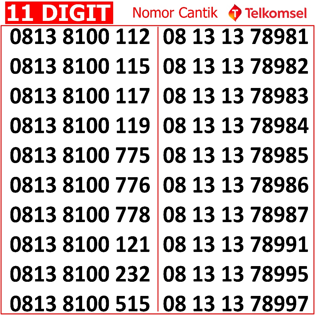 Telkomsel cantik / Nomor Telkomsel cantik / Perdana Telkomsel cantik / Nomor perdana telkomsel 5g ca