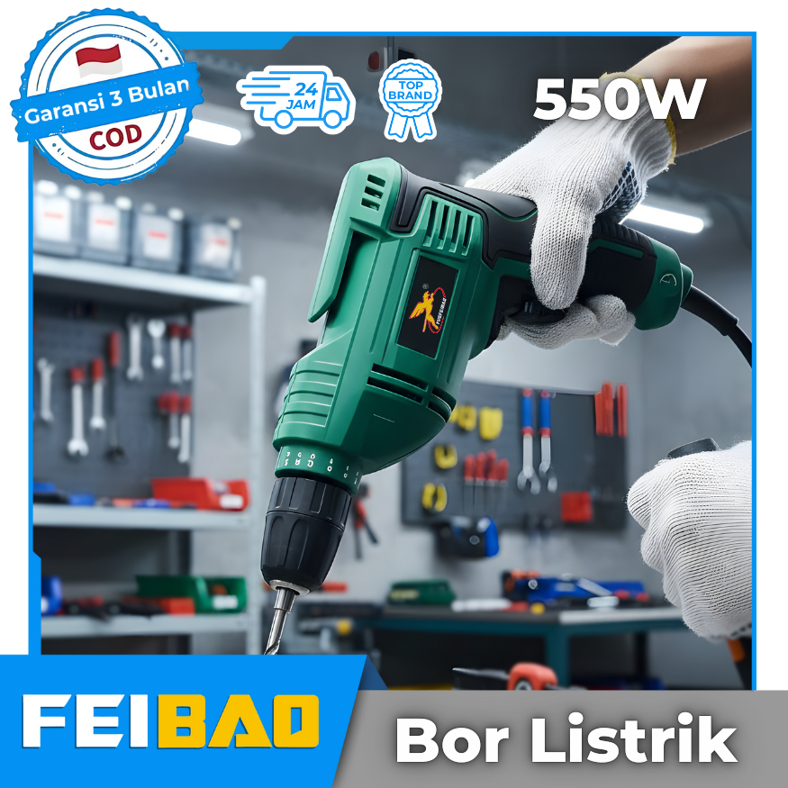 FEIBAO Mesin Bor Listrik 3300RPM – Torsi Tinggi, Daya Besar, Bor Tembok Kayu Besi, Cepat & Efisien