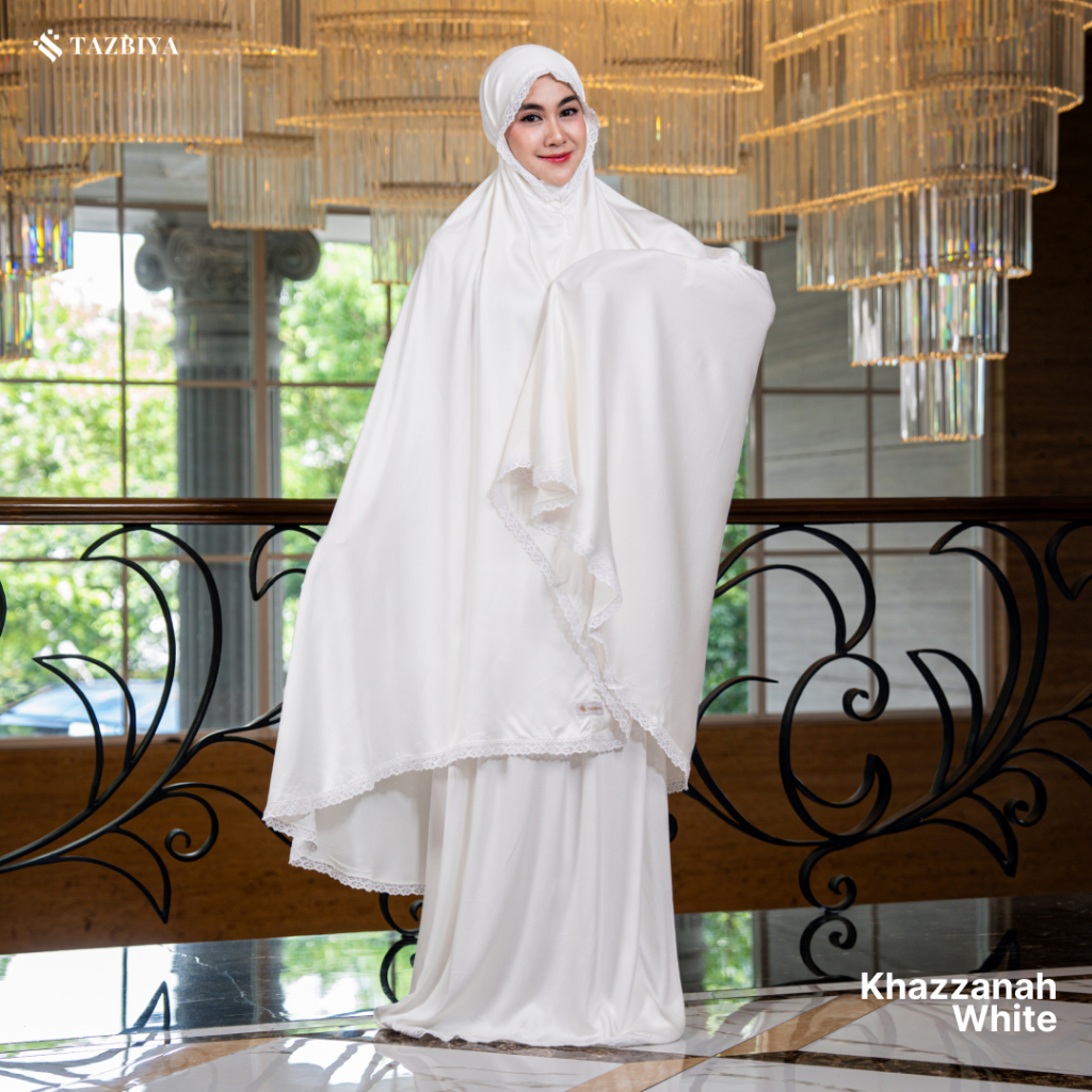 TAZBIYA - Mukena Premium KHAZZANAH (Mukena Dewasa Polos Plain Bahan Rayon Satin dengan Renda, Mukena