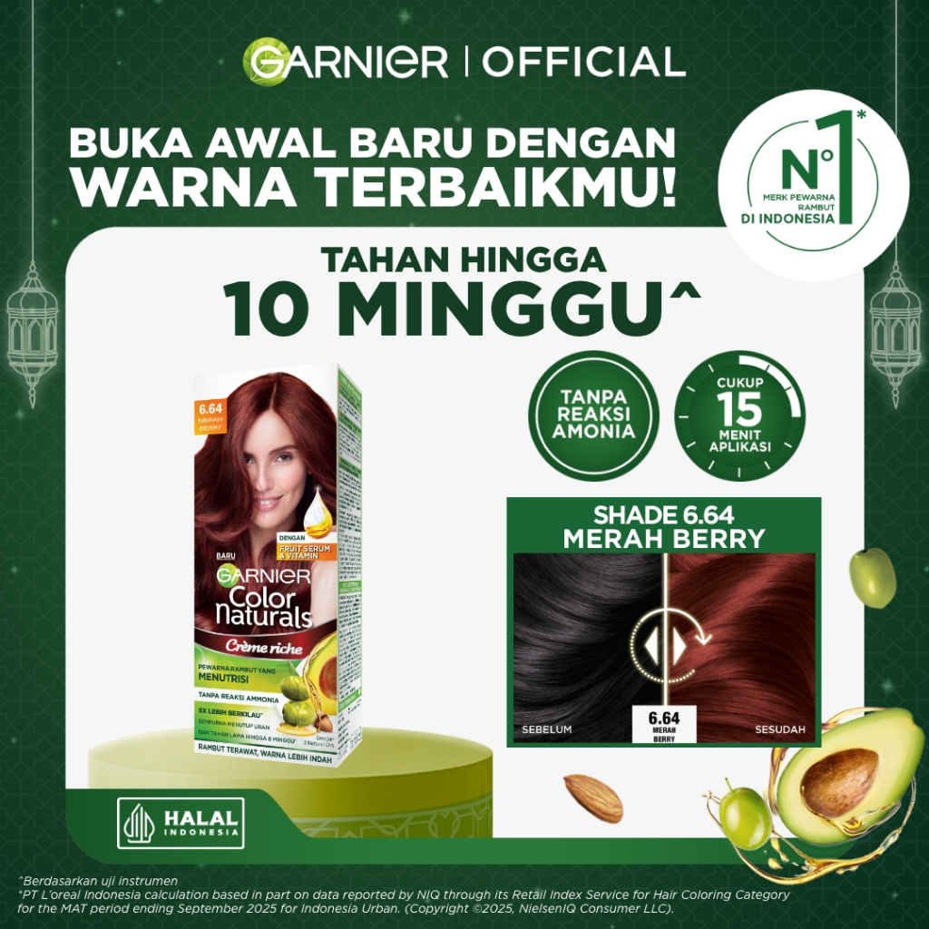 GARNIER Hair Colour Pewarna Rambut Permanen Big Kit 105ml #6.64 Merah Berry | Cat Rambut Tanpa Amoni