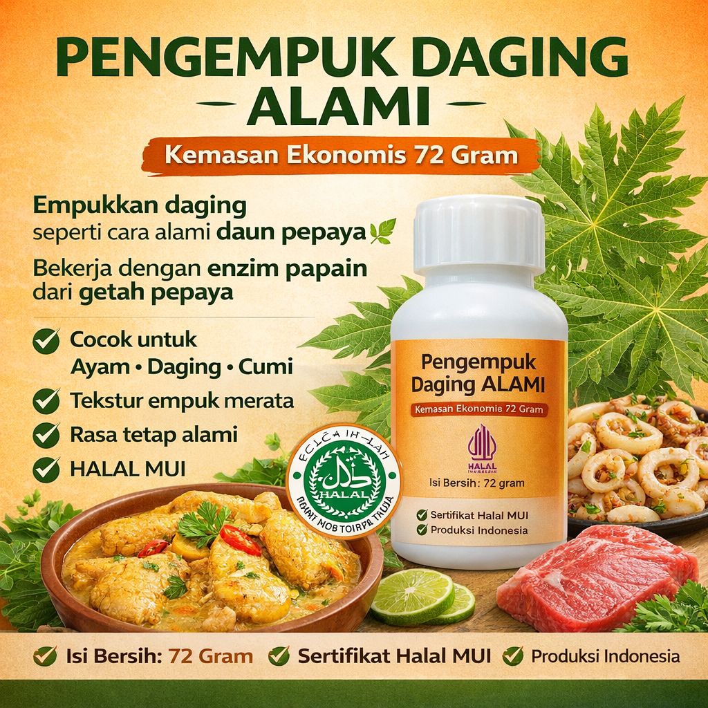 paya pengempuk daging powder bubuk meat tenderizer botol 70 gram botol kecil