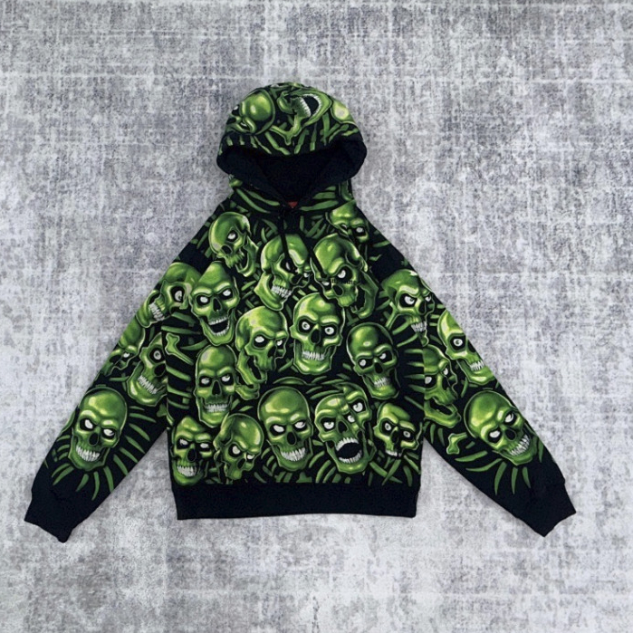 Skull Pile Hooded Sweatshirt Green [Glow In The Dark] - Liquid Blue - SUP - BNIP 100%