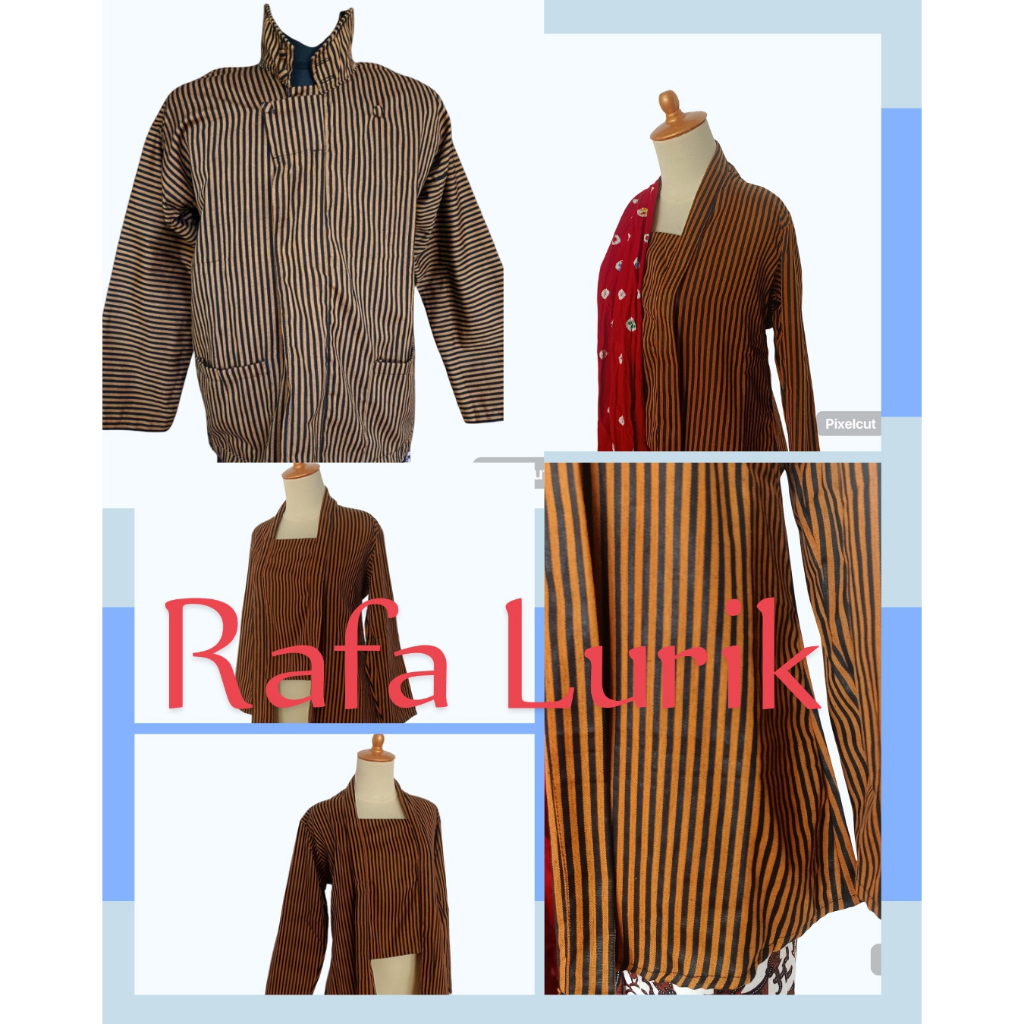 Pakaian Adat Jawa Couple Lurik Sorjan Pria Wanita Kebaya Busana Panggung Jumbo Coklat Hitam