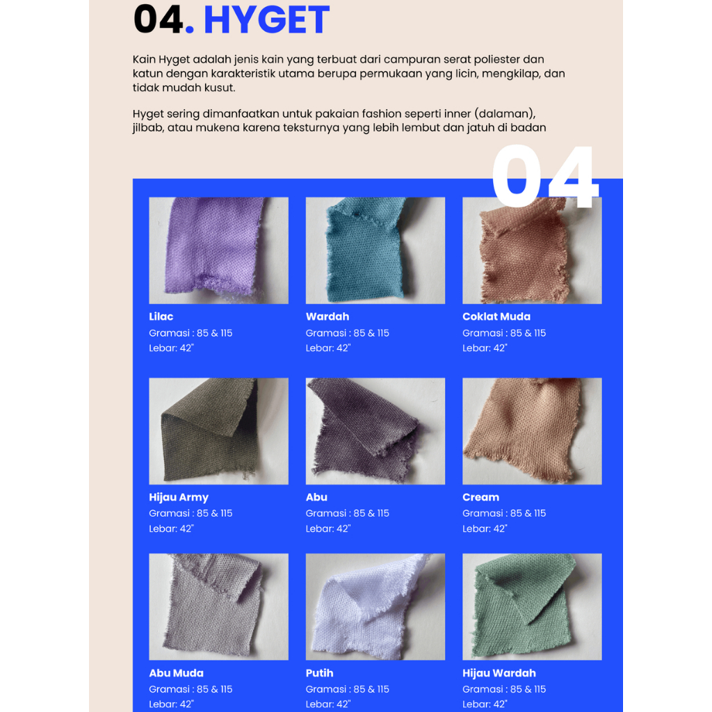 Kain Hyget - Gramasi 85 & 115gsm - Lebar 42in - 1 Roll 25kg - Grosir - Zahra Tekstil