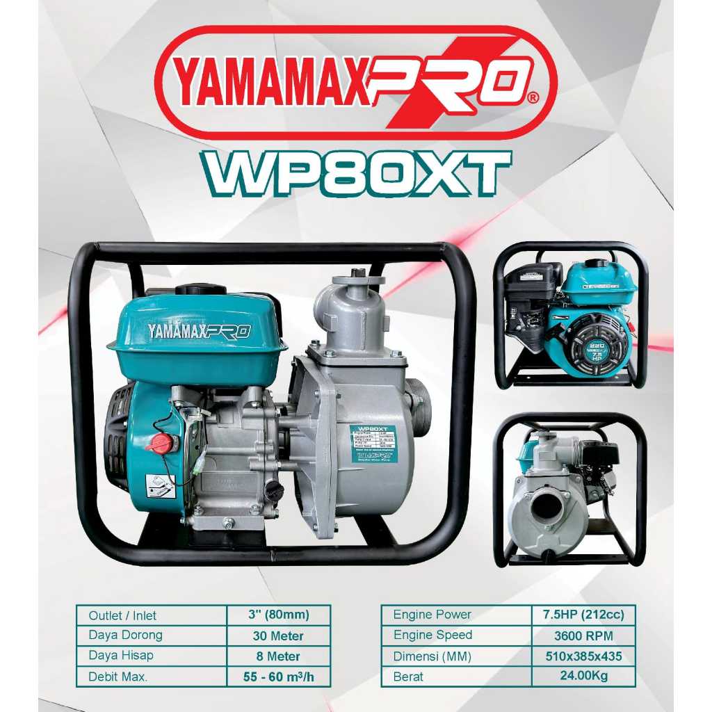 YAMAMAX PRO WP80XT/WP 80 XT/WP80 XT/WP 80XT Pompa Air Sawah/Alkon Irigasi 3 Inch 4 Tak Bensin SNB