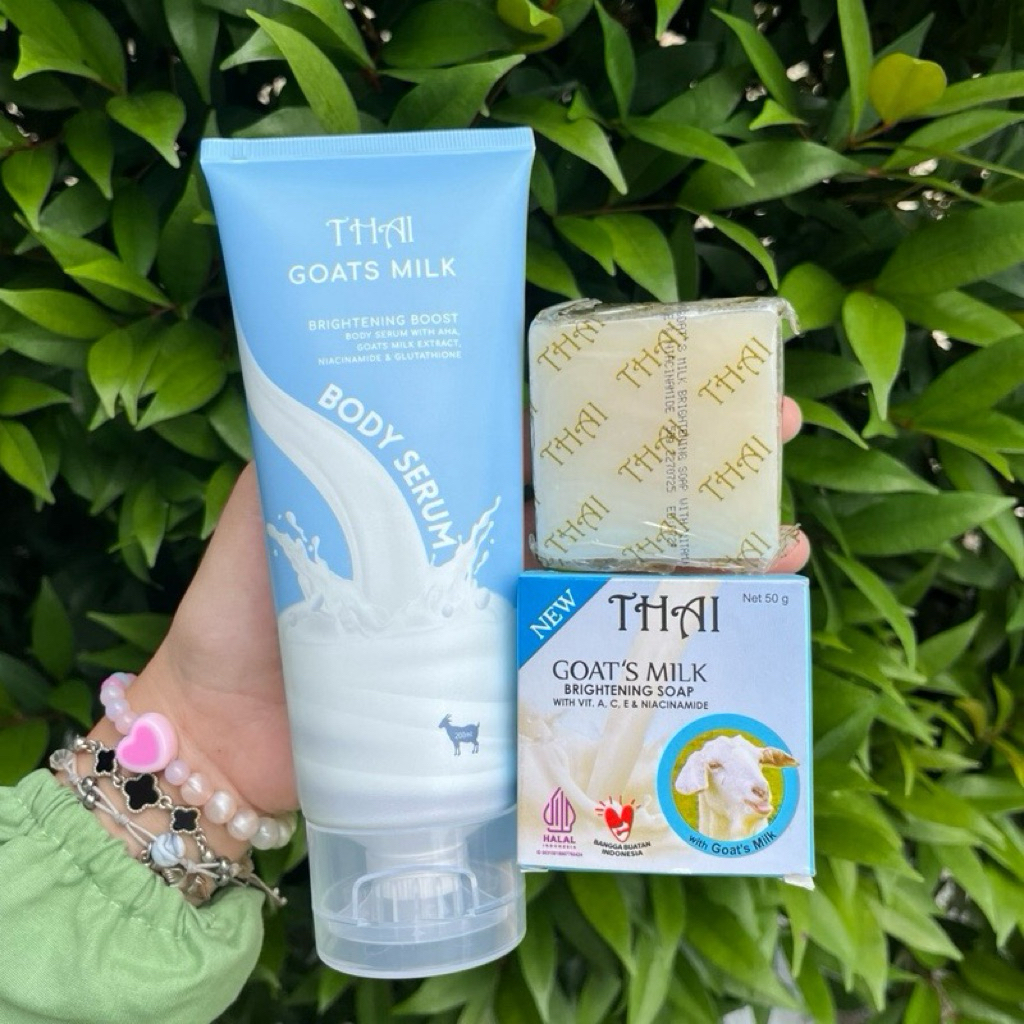 Paket Thai Goats Milk AHA Body Serum 200ml + Thai Goats Milk Soap Bar 50gr - Sabun Batang Susu Kambi
