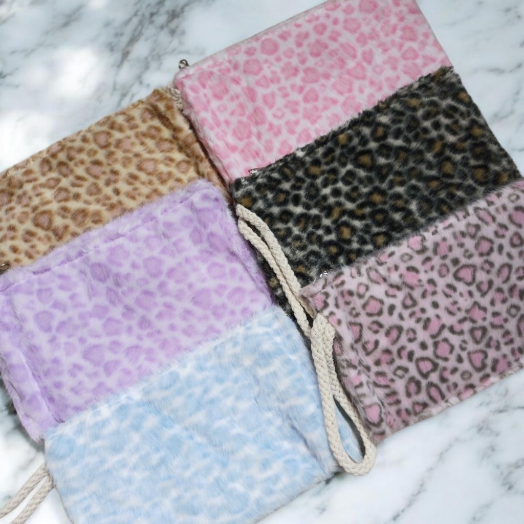Dompet pouch bulu motif leopard TPL3194