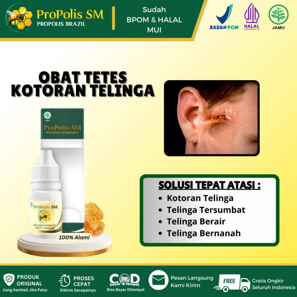 Propolis SM - Obat Tetes Kotoran Telinga, Kotoran Telinga Keras, Telinga Tersumbat,  Pelunak Kotoran