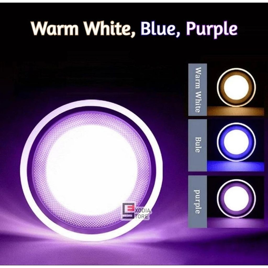 EMICO DOWNLIGHT LAMPU LED 6 WATT 3 WARNA PANEL LIGH EXTRABRIGHT - WARMBLUEPURPLE