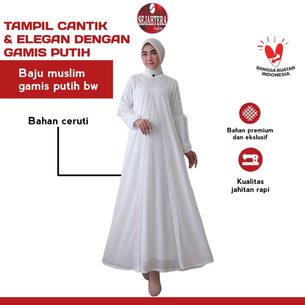Gamis Wanita Putih Jumbo |  Baju Muslim Wanita Dewasa Model Terbaru | Gamis Lebaran