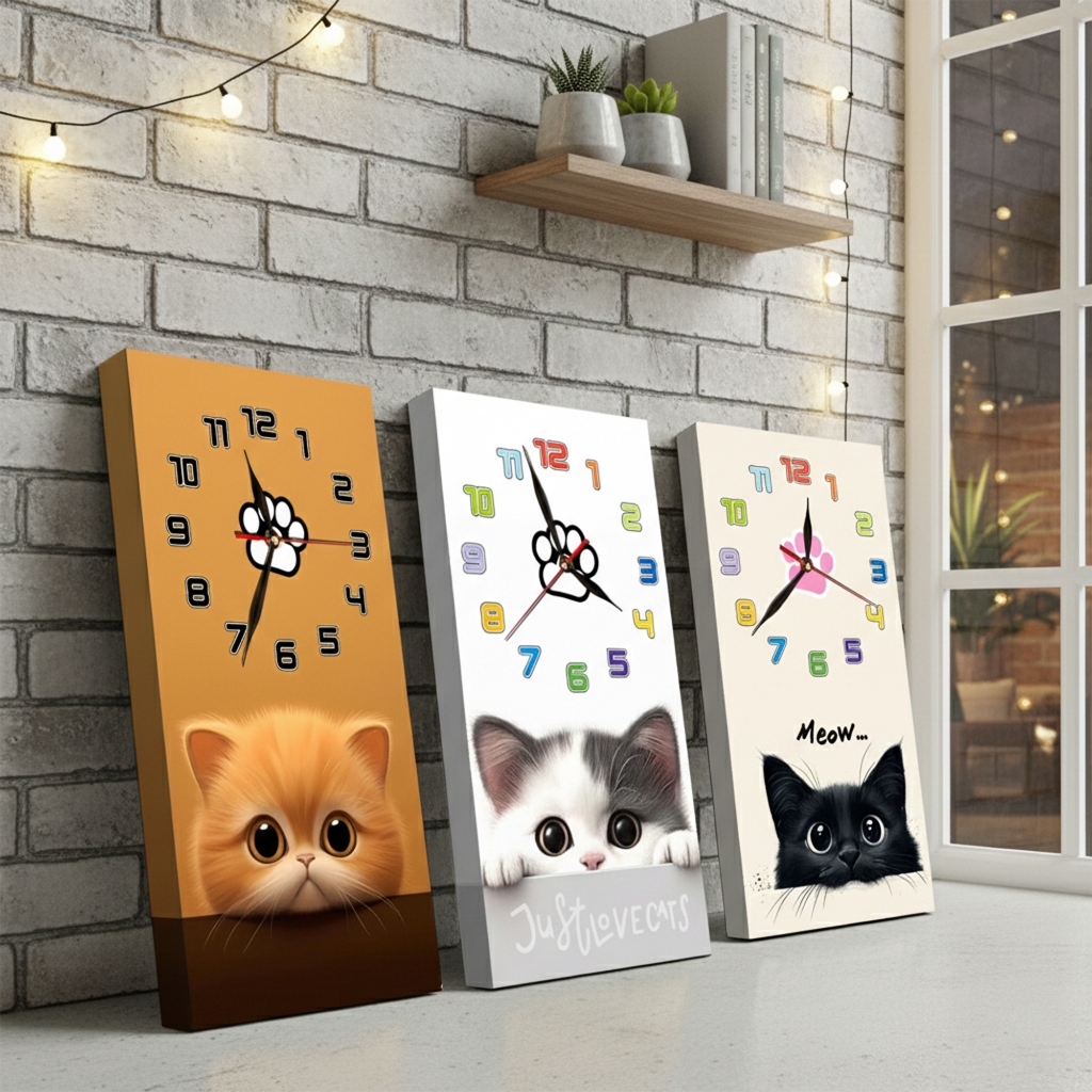 Jam Dinding Kucing Lucu Unik | Jam Dinding Karakter | Dekor Rumah Estetik