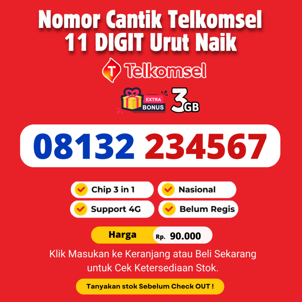 Nomor Cantik Telkomsel Seri Urut Naik 11 Digit Murah - Nomor Cantik Simpati 11 Digit Support 4G LTE