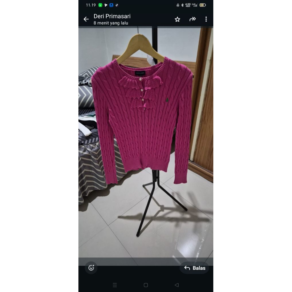 Sweater Ruffle Polo RL Fuchia