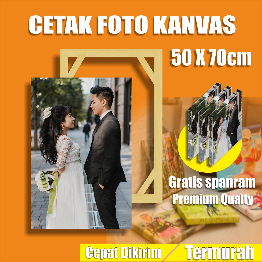 Cetak Kanvas 50x70 22r + bingkai spanram, cetak foto nikah foto wedding kanvas, cetak kanvas, bingka