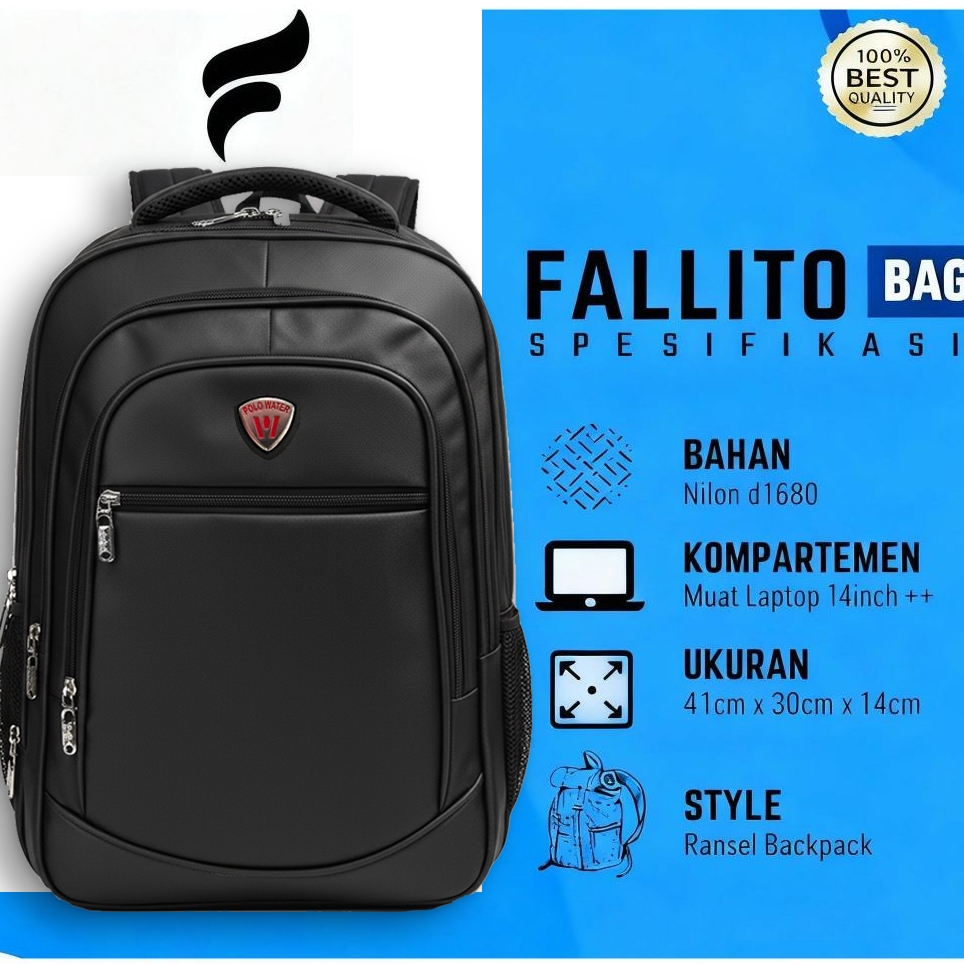 Tas Ransel Polo Water Resistant Sekolah & Kerja | Backpack Pria Wanita Ukuran Besar Laptop 14 Inch |